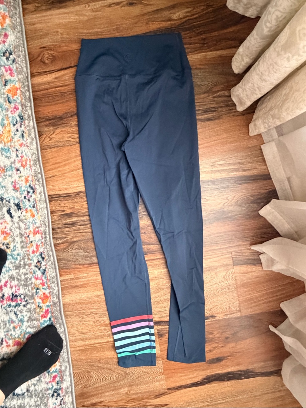Addison Bay Navy High-Waist Leggings with Striped Ankle Detail